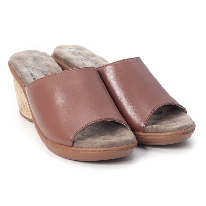 Amaztep Women's Platform Wedge Leather Sandal Open Toe Slip On Walking Comfortable Slide Sandals for Summer Dressy Casual (Brown, Size 6.5, Medium)
