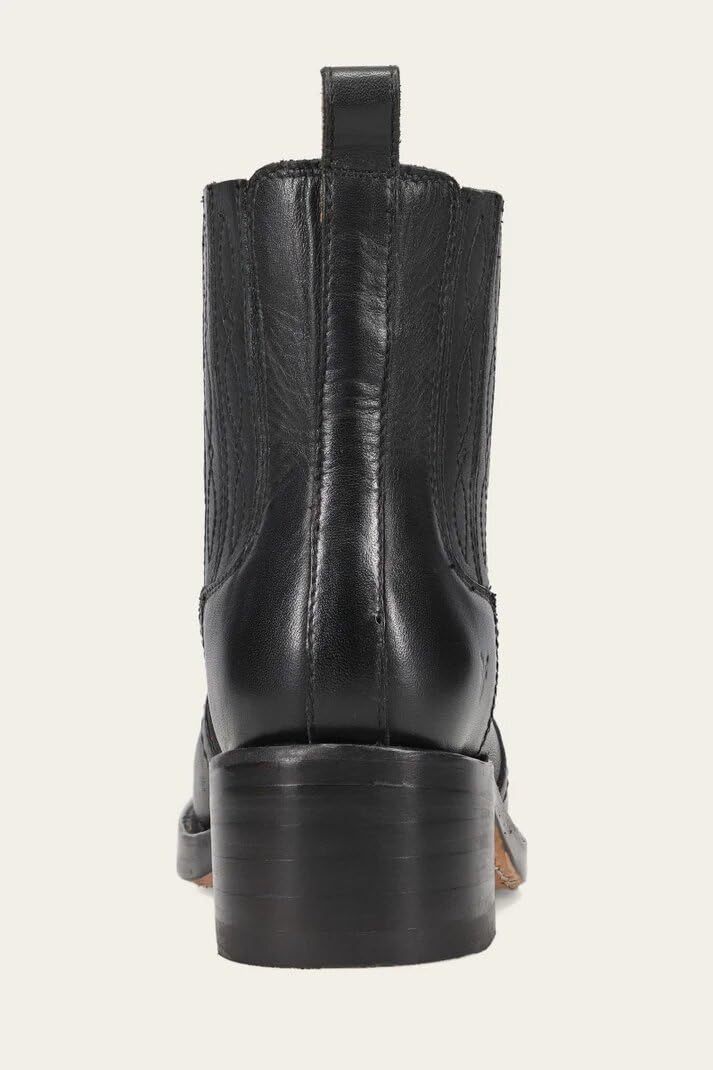 Frye Campus Chelsea Ankle Boots for Women - Leather-Lined 5.75" Booties for Women - Square Toe Boots - Chunky Heel Booties with 1.7.5" Block Heel - Slip-on Design - Black - Crust Veg - 9
