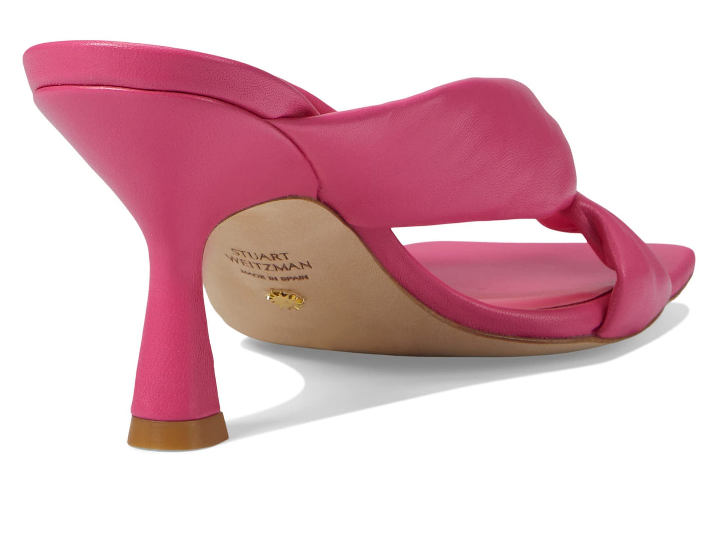 Stuart Weitzman Playa 75 Knot Sandal for Women - Sculptural Heel, Voluminous Knotted Detail, and Lacquered Nappa Leather Footwear Hot Pink 9 M