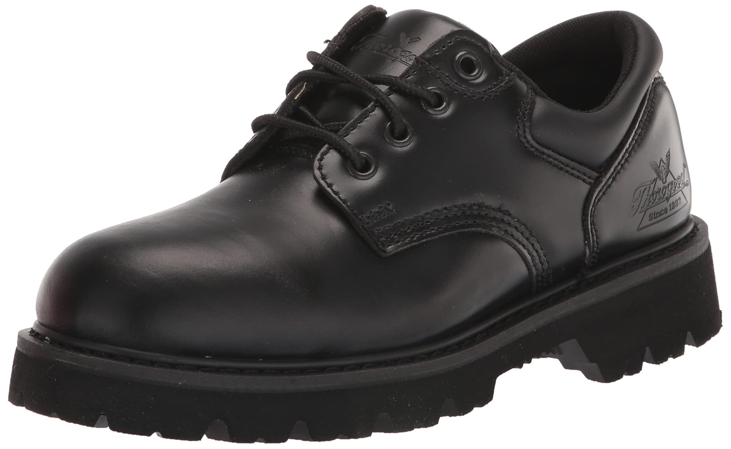 Thorogood Uniform Classics Steel Toe Oxford Work Shoes for Men and Women Featuring Polishable High-Shine Leather, Goodyear Storm Welt, and Non-Slip EVA Lug Outsole, Black - 9.5 M
