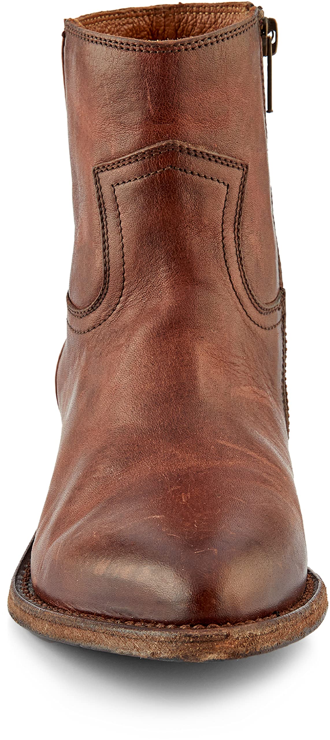 Frye Billy Inside Zip Booties for Women Crafted from Antiqued Pull-Up Leather with Wellington Stitchwork and Piping, Brass Hardware, and Inside Zipper – 5 ¾” Shaft Height, Redwood - 6.5M