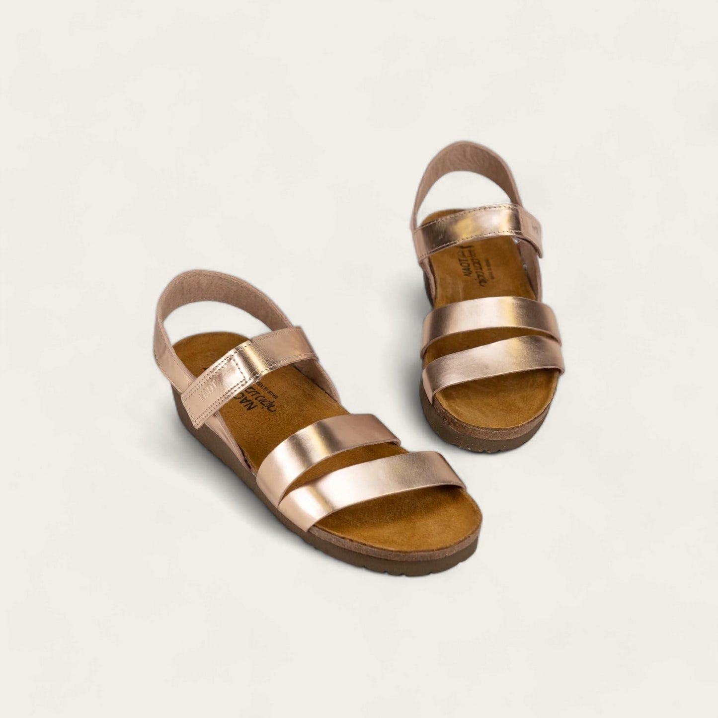 NAOT Kayla Women's Sandals – 3-Strap Support with Backstrap, Cork-Latex Footbed, Arch Support – Comfortable for All-Day Walking Rose Gold Lthr 11-11.5 N-M US