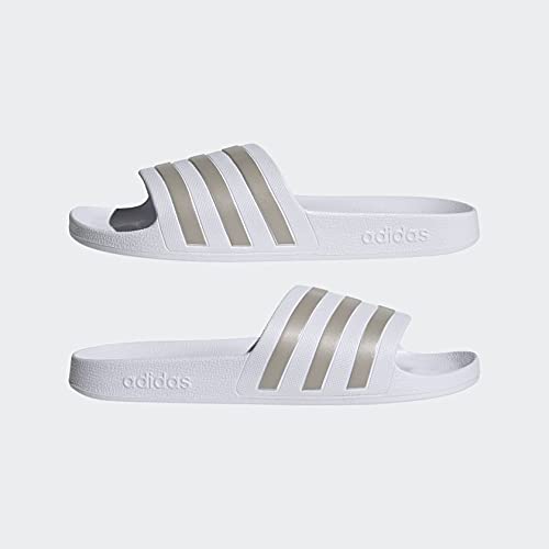 adidas unisex-adult Adilette Aqua Slides White/Platin Metallic/White 11