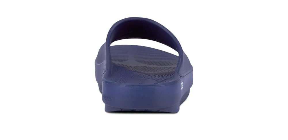 OOFOS OOahh Slide, Navy Blue - Men’s Size 14, Women’s Size 16 - Lightweight Recovery Footwear - Reduces Stress on Feet, Joints & Back - Machine Washable