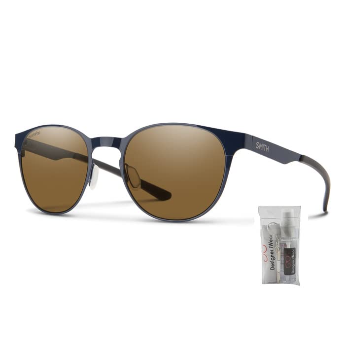 SMITH Eastbank Metal PJP52L5 52MM French Navy/Chromapop Polarized Brown Round Sunglasses for Men for Women +BUNDLE with ACCESSORY EYEWEAR KIT