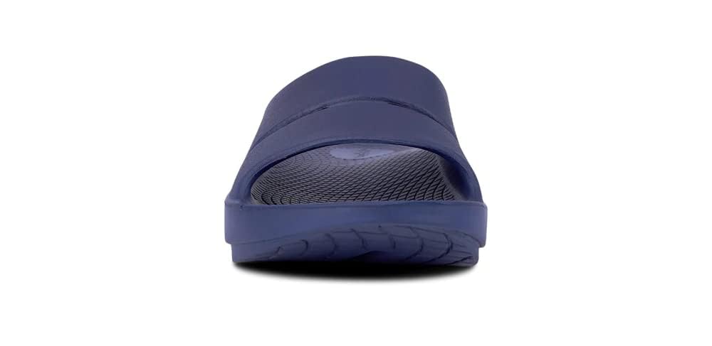 OOFOS OOahh Slide, Navy Blue - Men’s Size 14, Women’s Size 16 - Lightweight Recovery Footwear - Reduces Stress on Feet, Joints & Back - Machine Washable