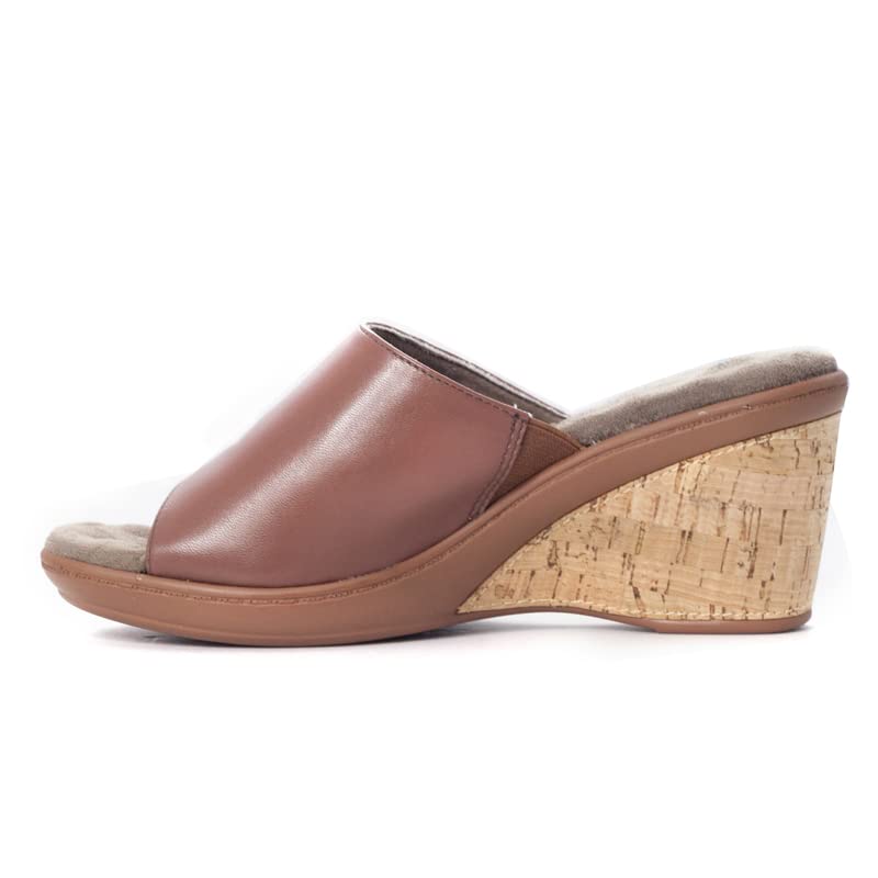 Amaztep Women's Platform Wedge Leather Sandal Open Toe Slip On Walking Comfortable Slide Sandals for Summer Dressy Casual (Brown, Size 6.5, Medium)