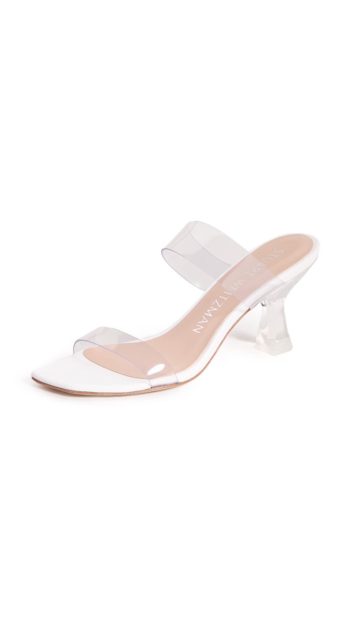 Stuart Weitzman Kristal Clear Sandal for Women - Synthetic Upper, Leather lining, sole, and insole Stylish Dress Shoes - Clear/White 5.5 B