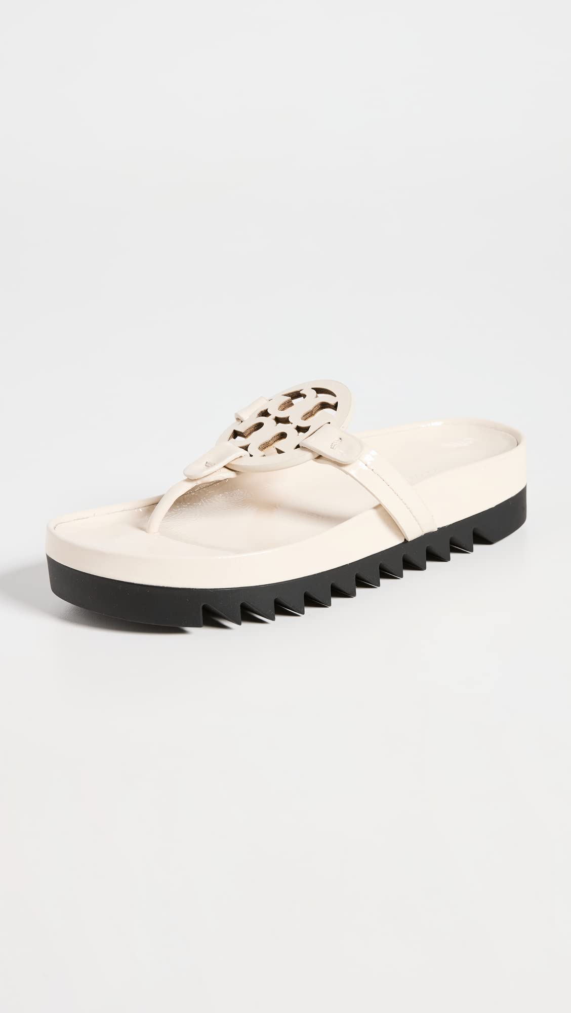 Tory Burch Women's Miller Cloud Lug Sole Sandals, New Cream/Perfect Black, 7 Medium US