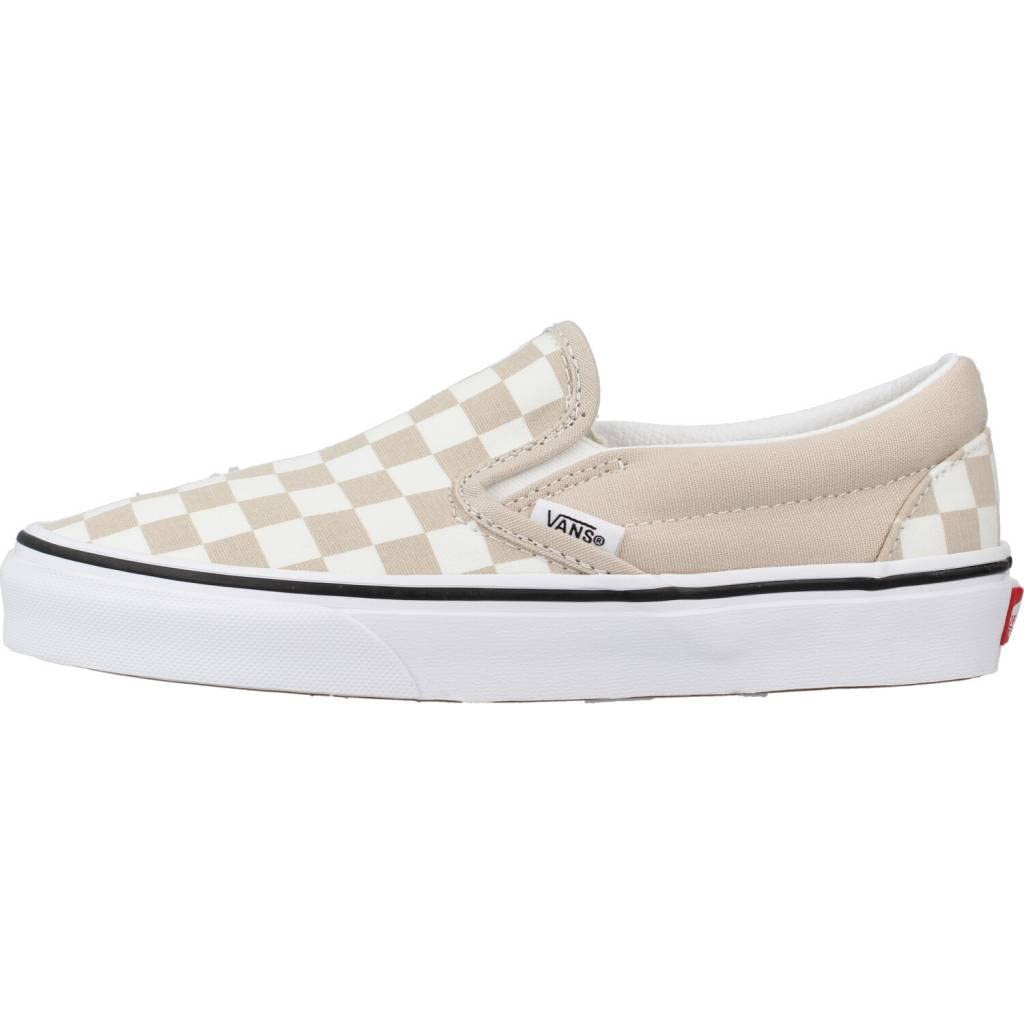 Vans Women's UA Classic Slip-On Sneakers, Color Theory Checkerboard, Tan, Off White, Print, 7 Medium US