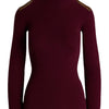 Lauren Ralph Lauren Womens Faux Leather-Trim Ribbed Turtleneck, Pinot Noir, Small