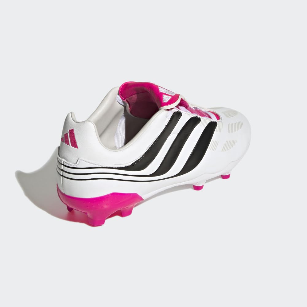 adidas Predator Precision.3 Youth Firm Ground Soccer Shoes - Fold-over Tongue, Soft Leather Forefoot, Firm Ground Outsole, Lightweight Synthetic Upper (White/Black/Pink, US Footwear Size System, Big Kid, Numeric, Medium, 4.5)