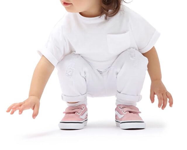 Vans Baby Girl's Old Skool V (Infant/Toddler) Powder Pink/True White 4.5 Toddler M
