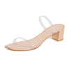 Stuart Weitzman Women's Aleena 50 Block Slides, Clear/Adobe, 9 Medium US