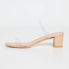 Stuart Weitzman Women's Aleena 50 Block Slides, Clear/Adobe, 9 Medium US