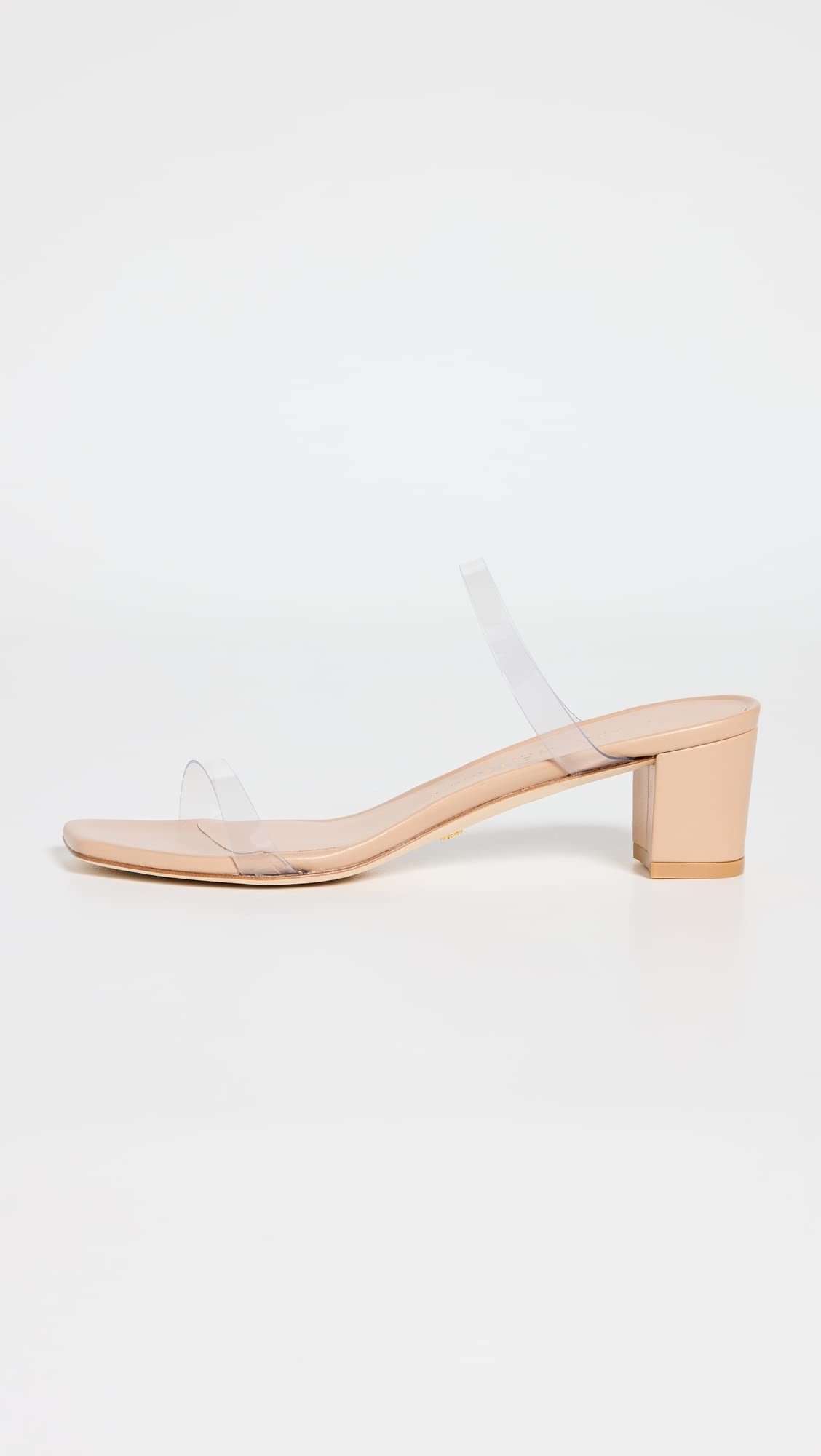 Stuart Weitzman Women's Aleena 50 Block Slides, Clear/Adobe, 9 Medium US