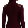 Lauren Ralph Lauren Womens Faux Leather-Trim Ribbed Turtleneck, Pinot Noir, Small