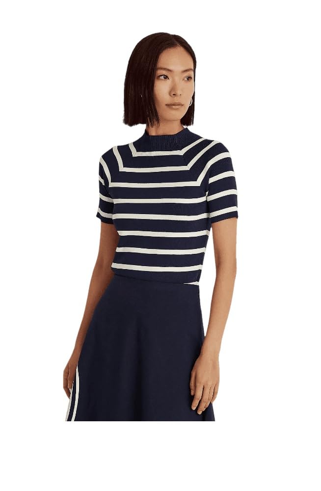 Lauren Ralph Lauren Women’s Striped Short-Sleeve Sweater French Navy/Mascarpone Cream Medium