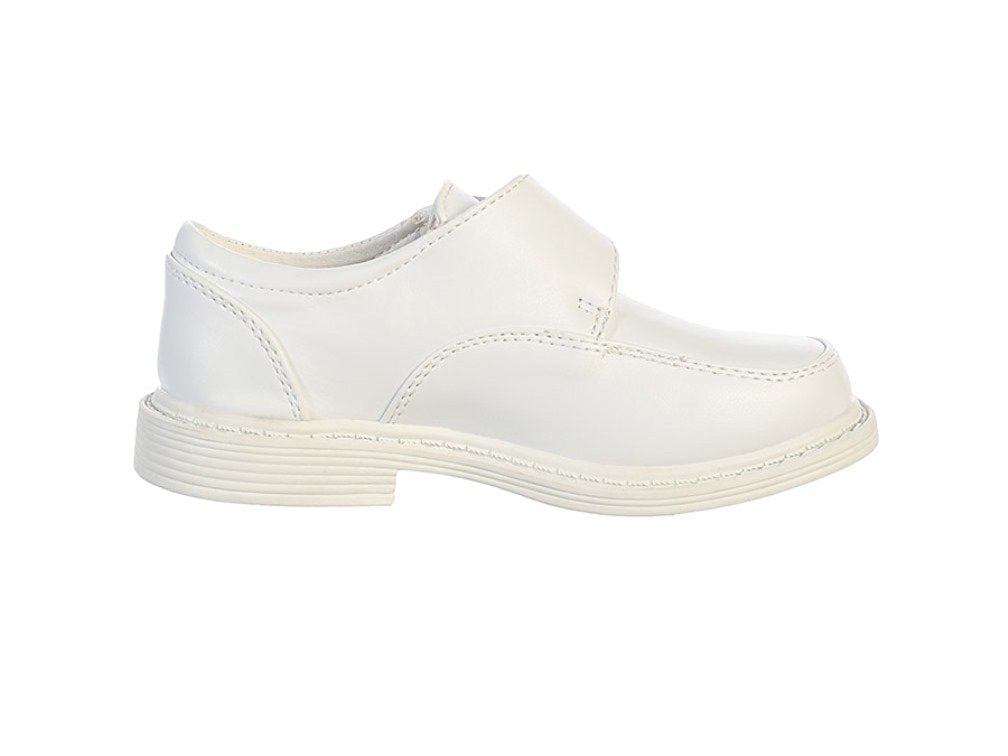 Boys Matte Dress Shoes w/ Hook and Loop Fastener Strap White 13Y