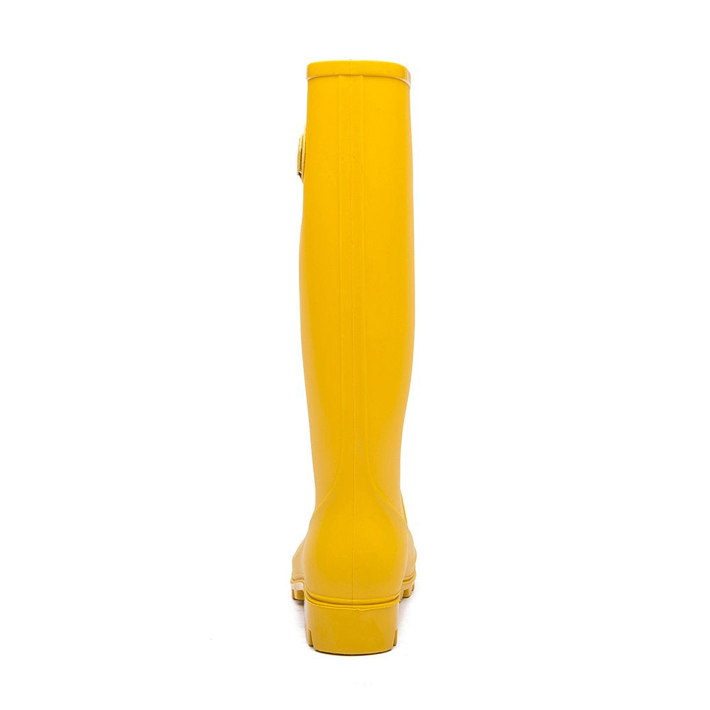 DKSUKO Rain Boots for Women Waterproof Elastic Wellington Boots (7 B (M) US, Yellow)