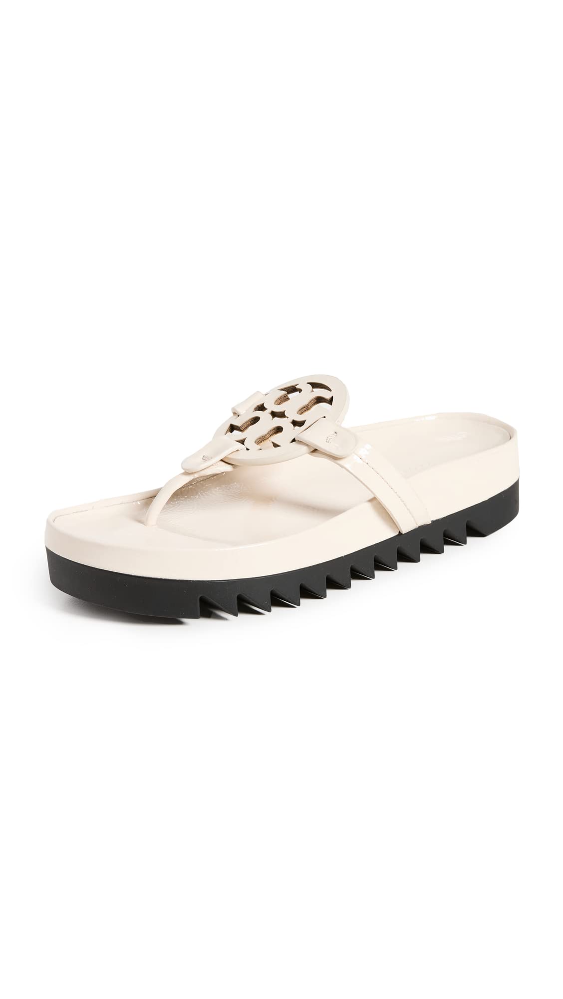 Tory Burch Women's Miller Cloud Lug Sole Sandals, New Cream/Perfect Black, 7 Medium US
