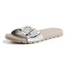 Tory Burch Women's Buckle Slides, Silver/Silver/Aluminum, 6 Medium US