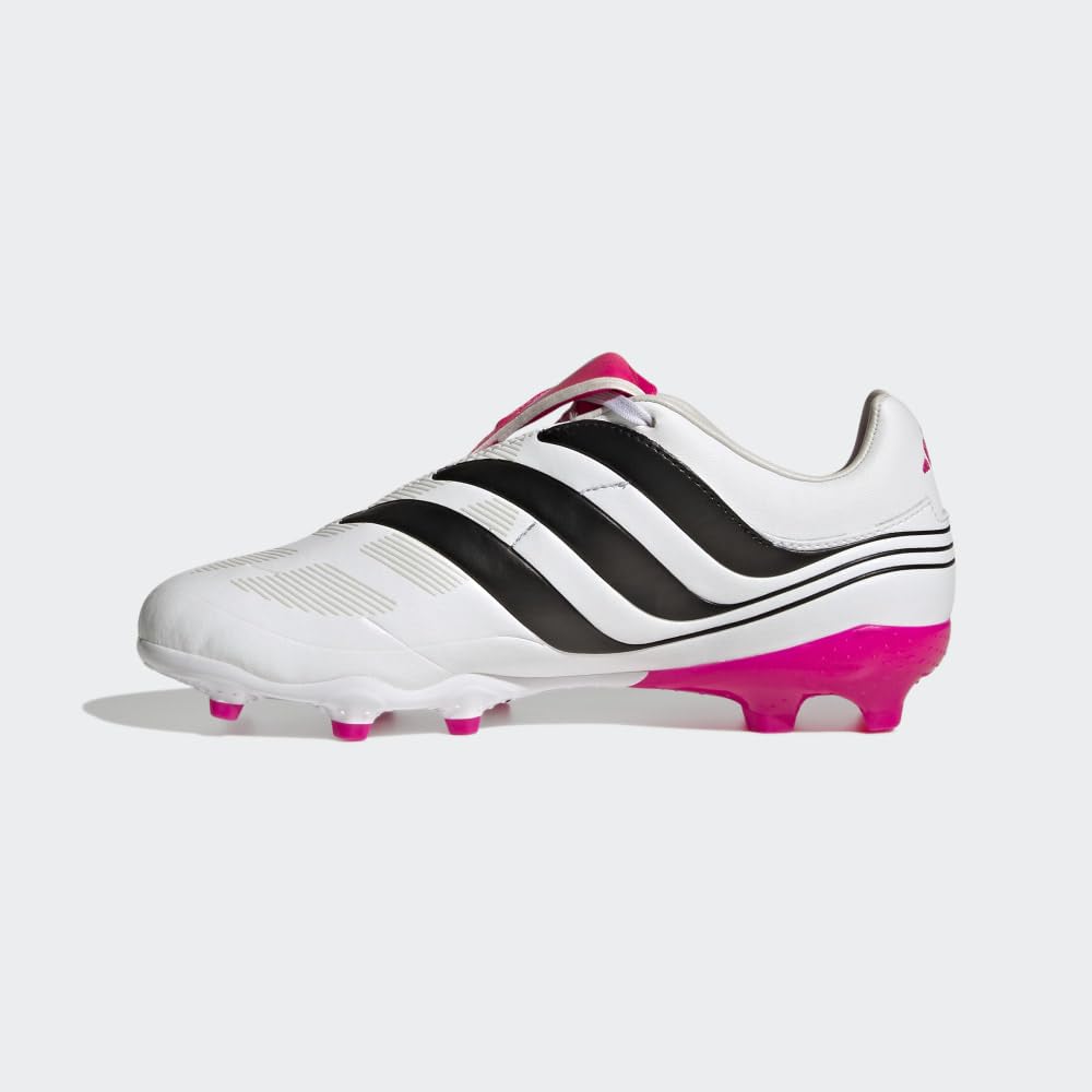 adidas Predator Precision.3 Youth Firm Ground Soccer Shoes - Fold-over Tongue, Soft Leather Forefoot, Firm Ground Outsole, Lightweight Synthetic Upper (White/Black/Pink, US Footwear Size System, Big Kid, Numeric, Medium, 4.5)