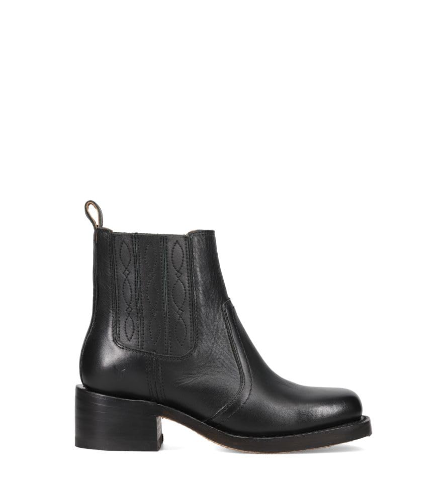 Frye Campus Chelsea Ankle Boots for Women - Leather-Lined 5.75" Booties for Women - Square Toe Boots - Chunky Heel Booties with 1.7.5" Block Heel - Slip-on Design - Black - Crust Veg - 9