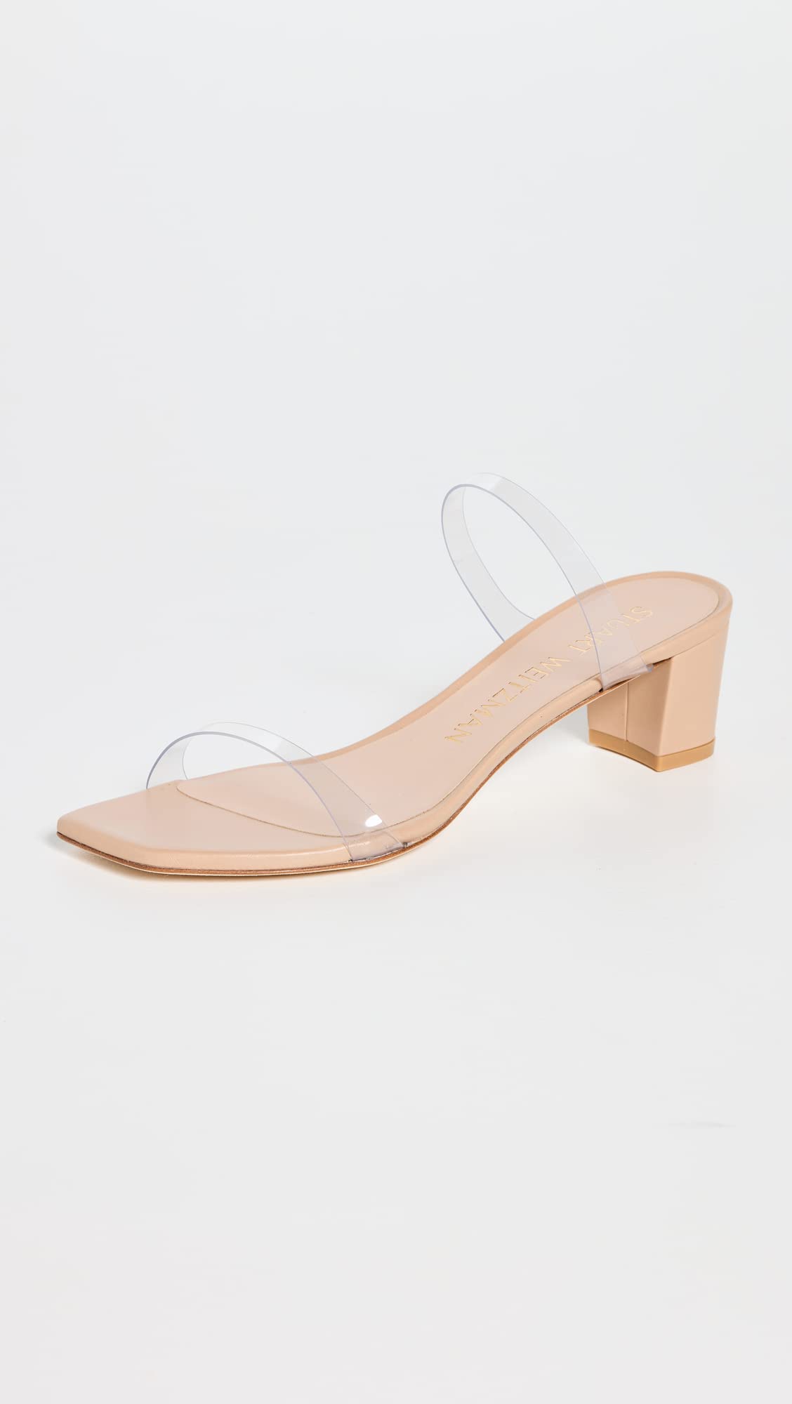 Stuart Weitzman Women's Aleena 50 Block Slides, Clear/Adobe, 9 Medium US