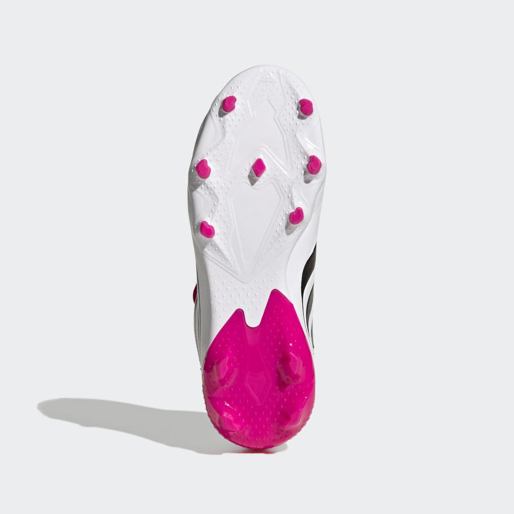adidas Predator Precision.3 Youth Firm Ground Soccer Shoes - Fold-over Tongue, Soft Leather Forefoot, Firm Ground Outsole, Lightweight Synthetic Upper (White/Black/Pink, US Footwear Size System, Big Kid, Numeric, Medium, 4.5)