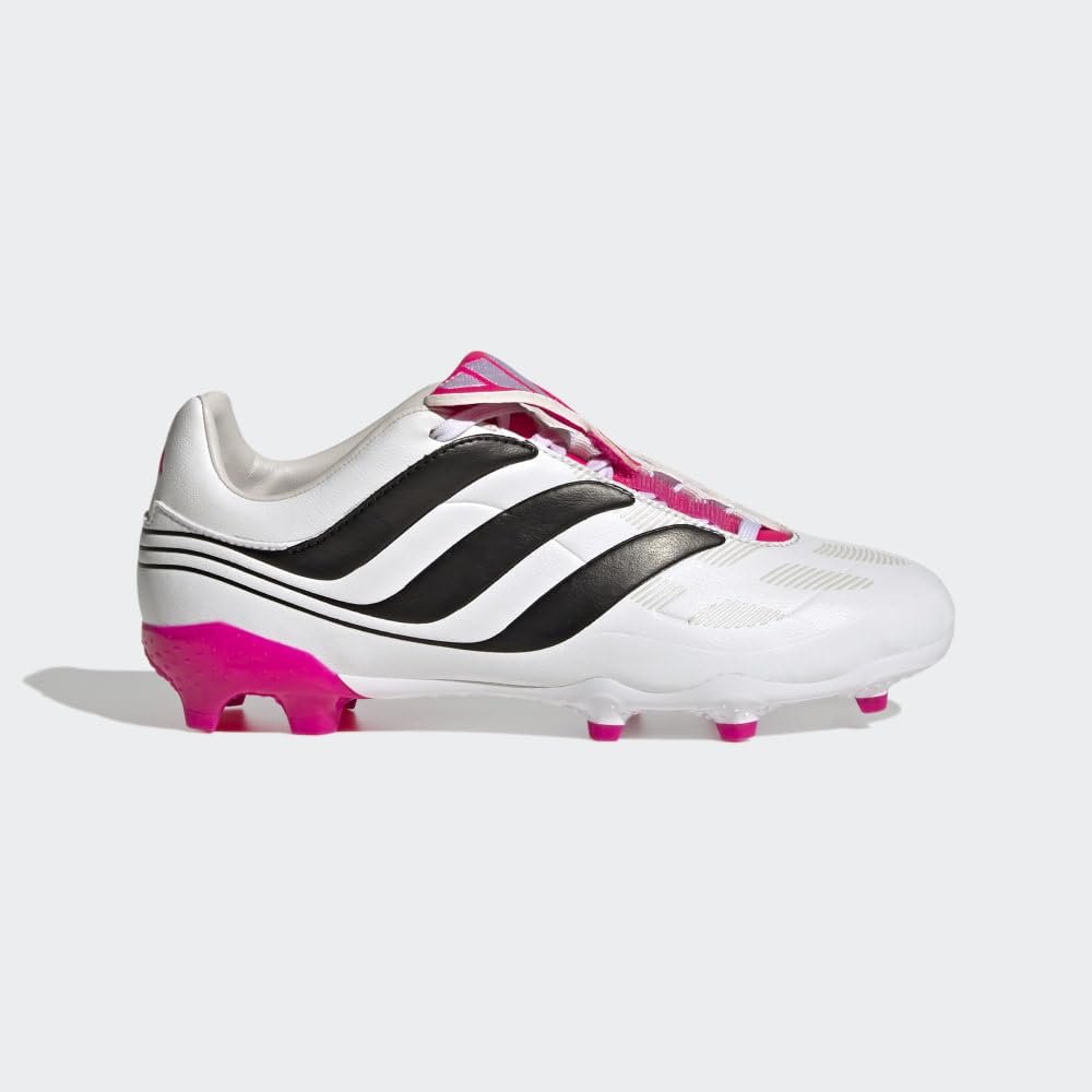 adidas Predator Precision.3 Youth Firm Ground Soccer Shoes - Fold-over Tongue, Soft Leather Forefoot, Firm Ground Outsole, Lightweight Synthetic Upper (White/Black/Pink, US Footwear Size System, Big Kid, Numeric, Medium, 4.5)