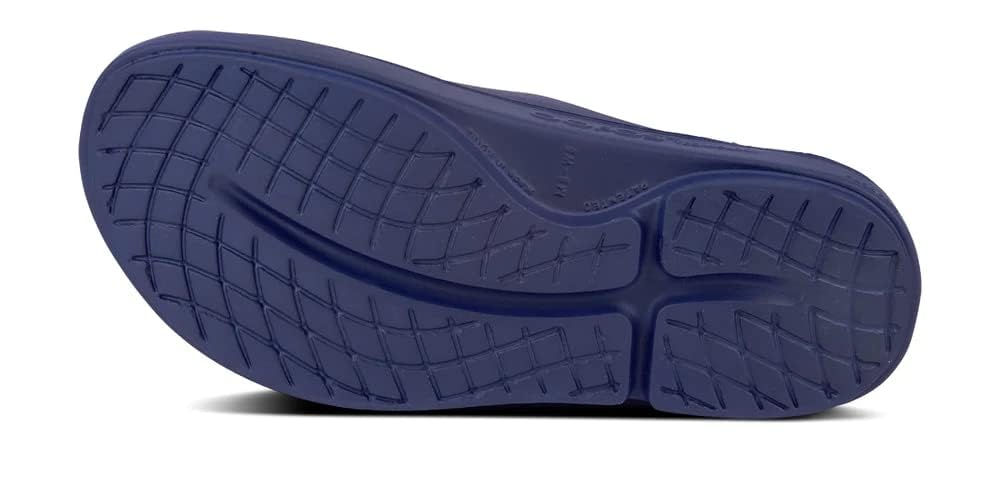 OOFOS OOahh Slide, Navy Blue - Men’s Size 14, Women’s Size 16 - Lightweight Recovery Footwear - Reduces Stress on Feet, Joints & Back - Machine Washable