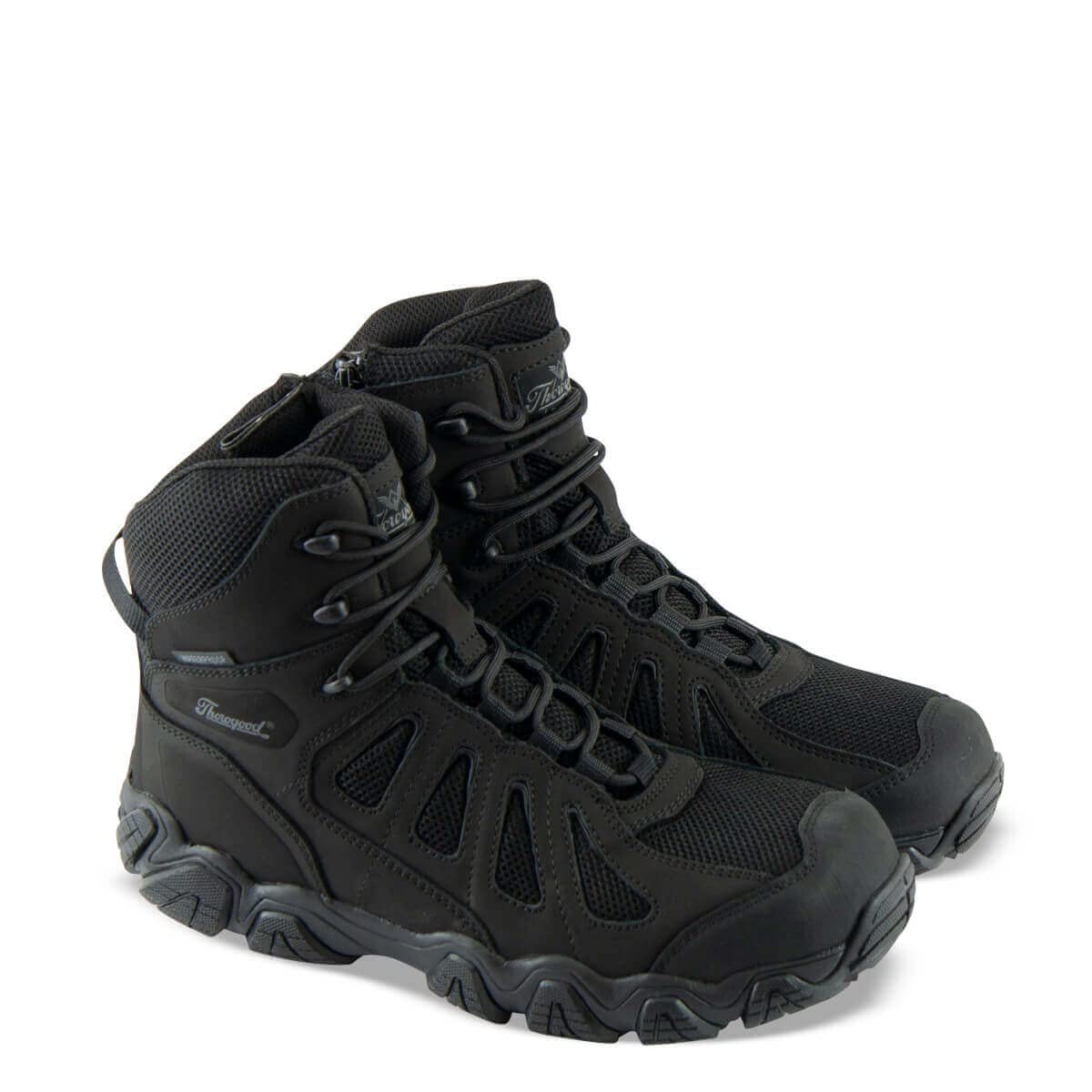 Thorogood Crosstrex 6 Waterproof Side-Zip Tactical Hiking Boots for Men - Lightweight Premium Leather and Breathable Nylon with BBP Membrane and Traction Outsole, Black/Grey - 15 M US