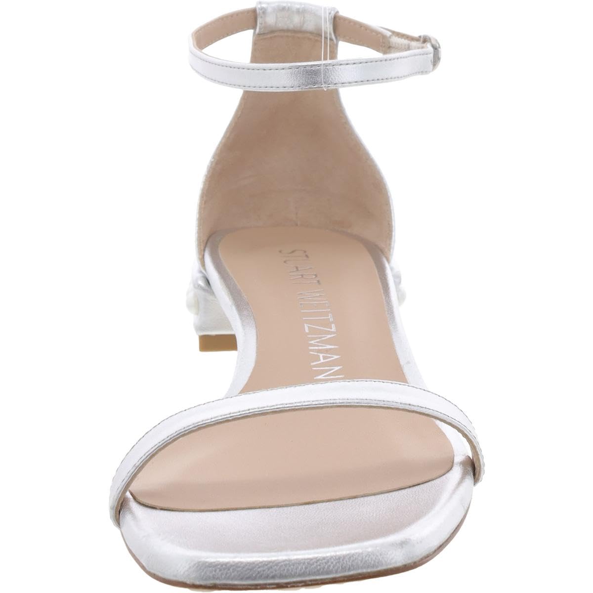 Stuart Weitzman Nudistcurve Pearl Flat Sandal Silver 9 B