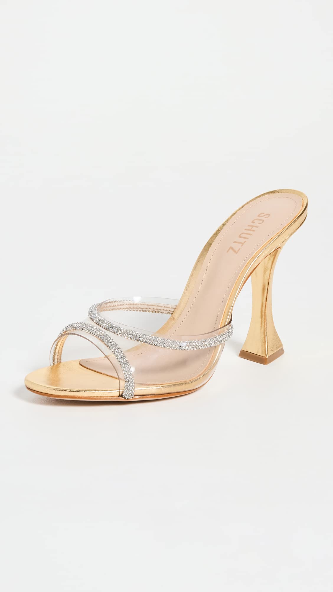 SCHUTZ Women's Aileen Heels, Transparente/Cristal, Gold, Clear, 7 Medium US