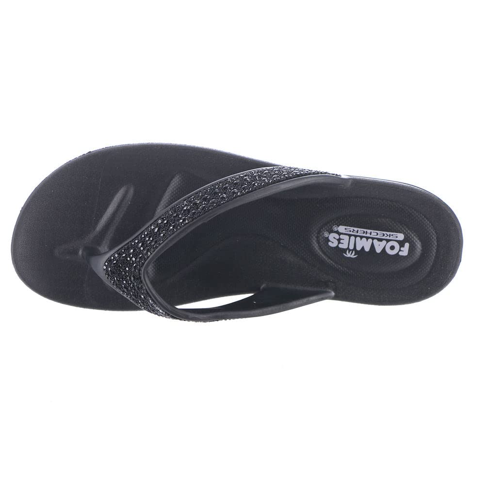 Skechers Women's Foamies Glitzy Flip-Flop, Black, 10