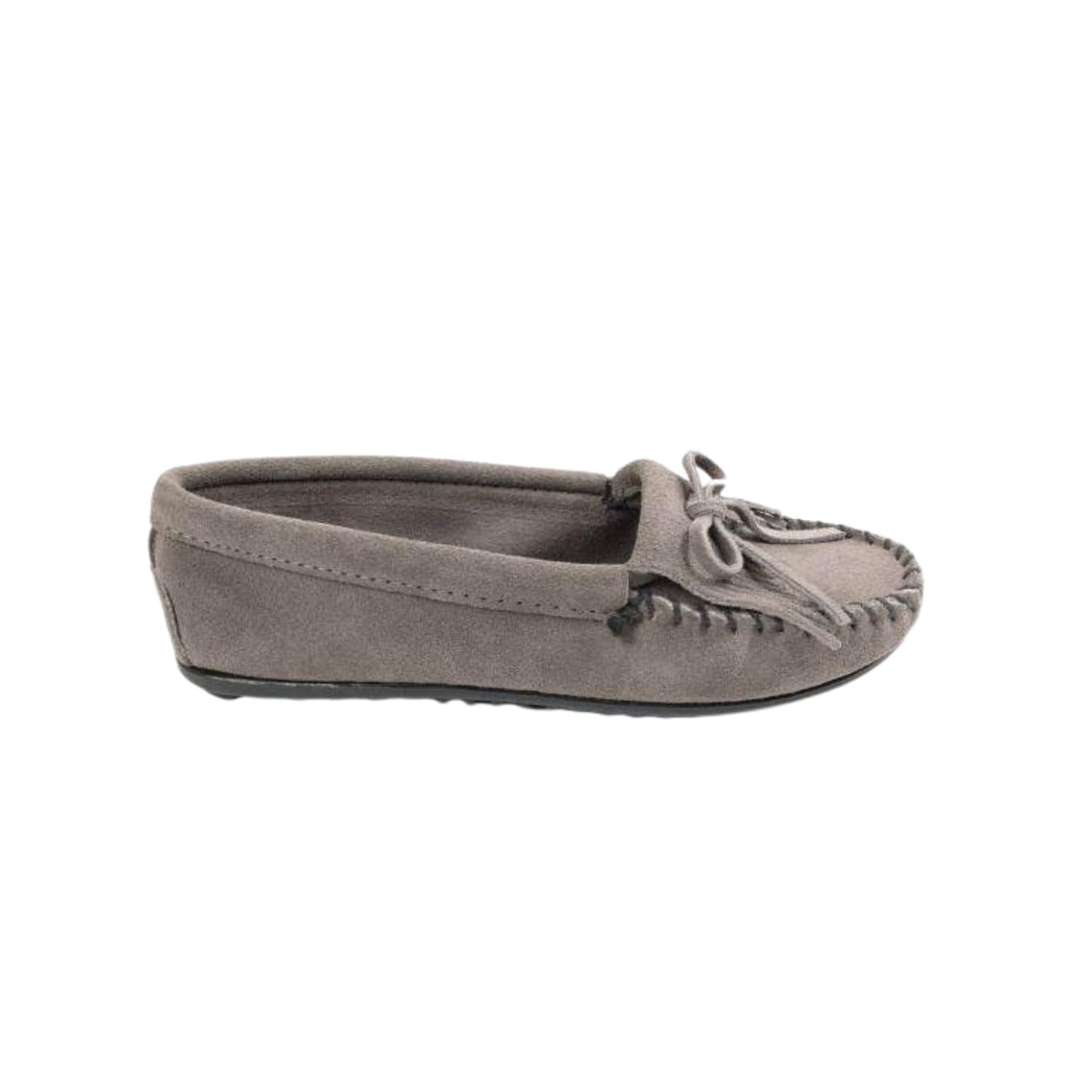 Minnetonka Women's Kilty Suede Hardsole Moccasin, Grey, 9.5 W US