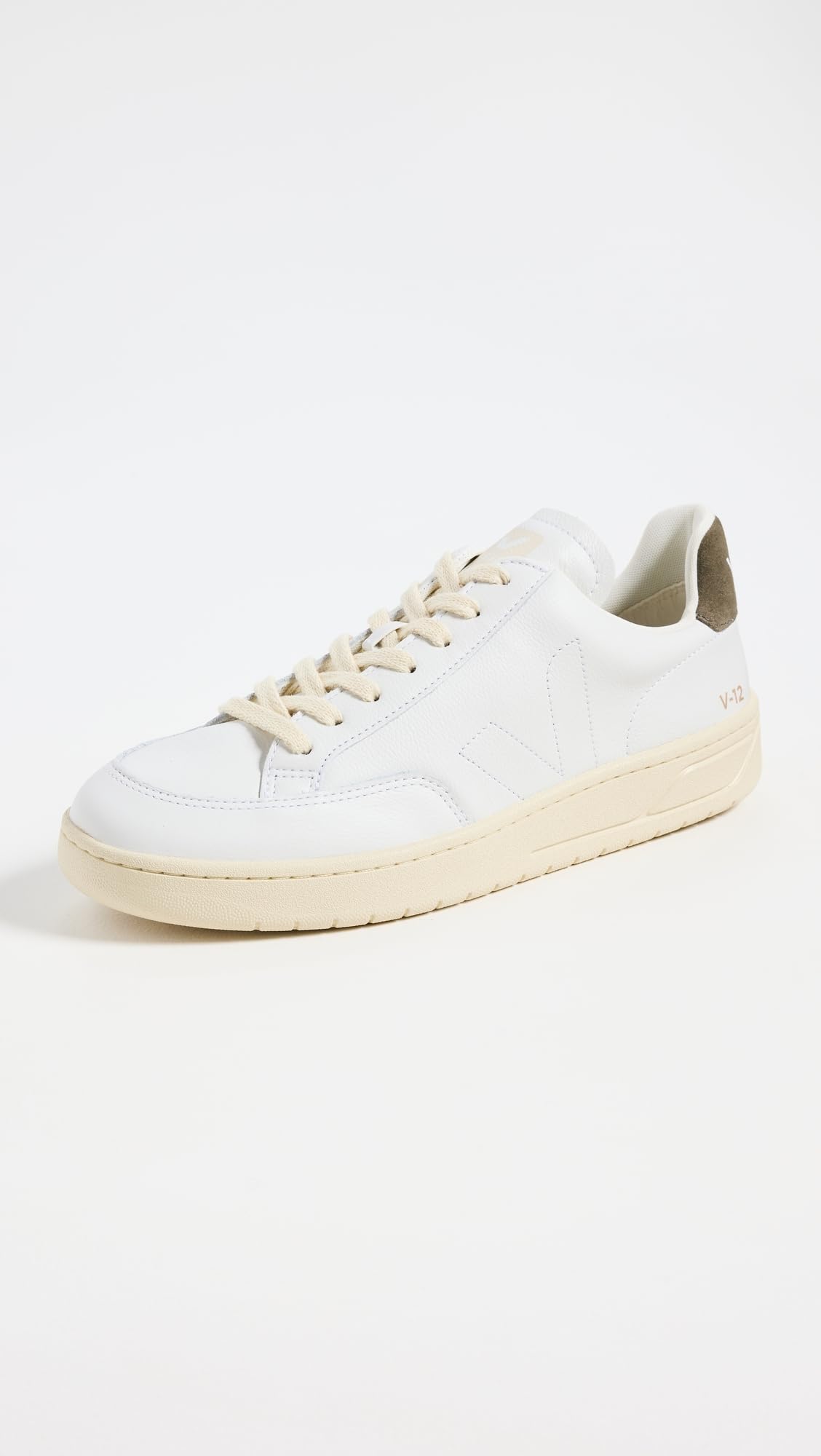 Veja Men's V-12 Stitch Sneakers, Extra White/Khaki, 11 Medium US