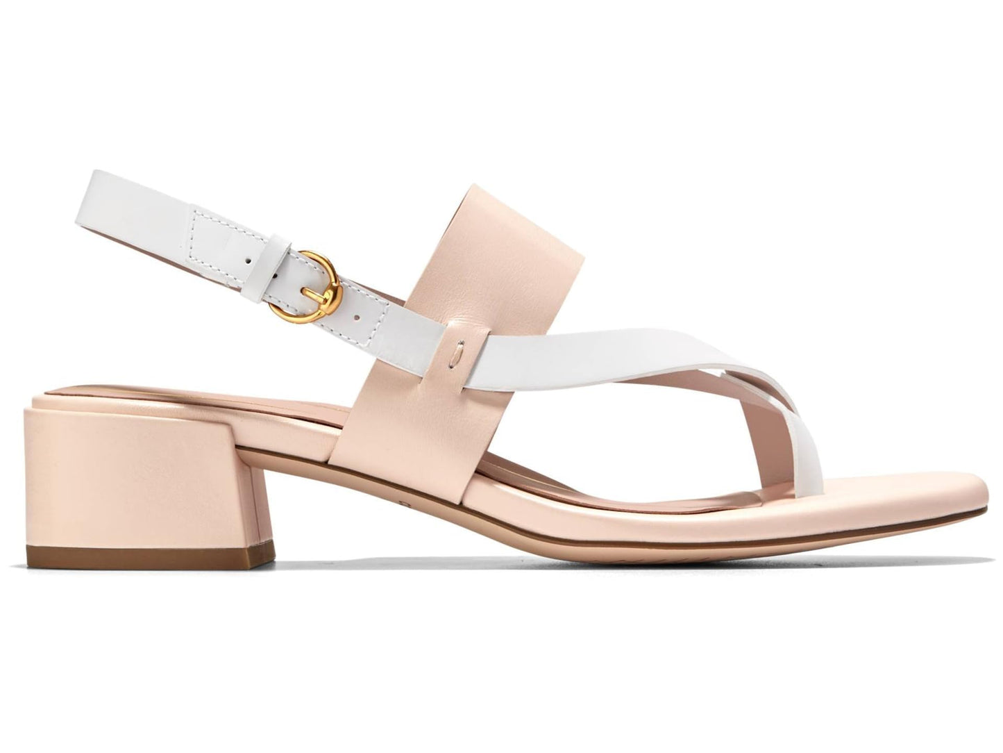 Cole Haan Womens Anica Lux Block Heel, Sandollar/White Leather, 6.5-B US
