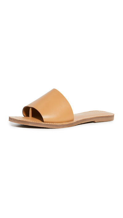 Madewell The Boardwalk Post Slide Sandal in Leather Desert Camel 10 M