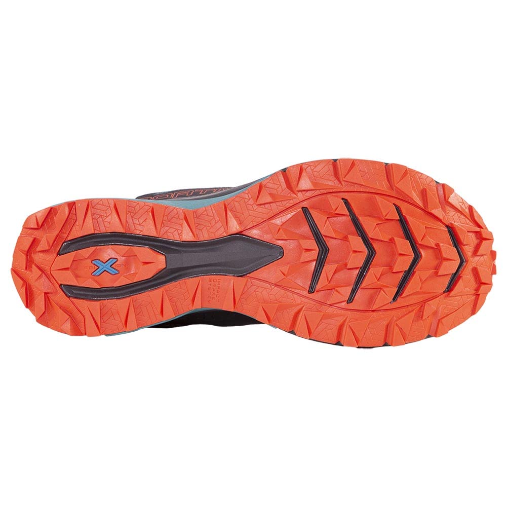 La Sportiva Womens Karacal Trail Running Shoe, Carbon/Lagoon, 8.5
