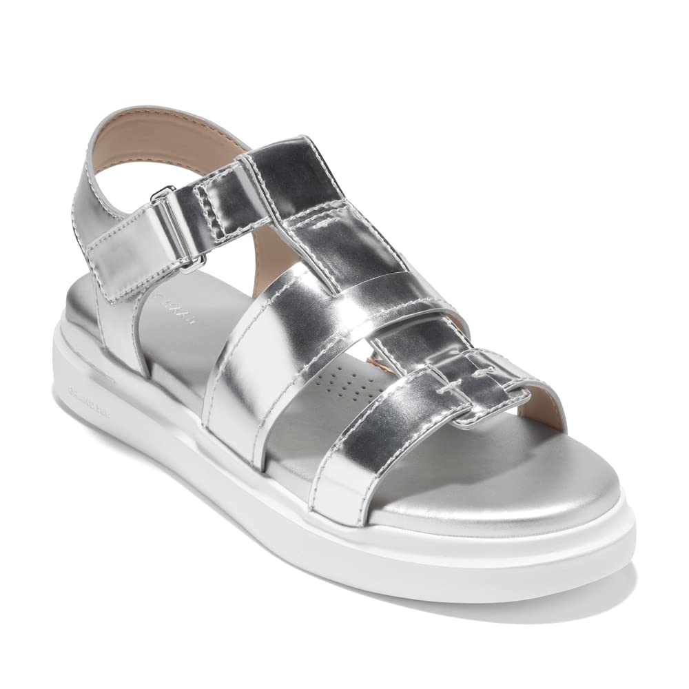 COLE HAAN WOMENS GRANDPRØ RALLY FISHERMAN SANDAL, SILVER SPECCHIO, 6-B US