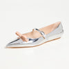 Stuart Weitzman Women's Felicity Bow Mary Jane Flats, Silver/Poudre, 9.5 Medium US