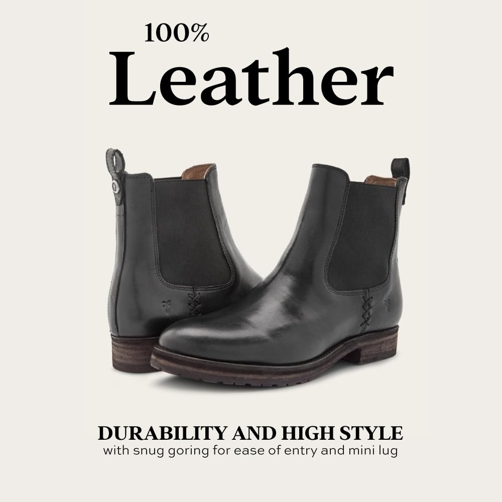 Frye Melissa Double Sole Chelsea Boots for Women - Rugged and Comfortable Leather Lined Slip On Classics with Leather Outsole and Antique Metal Hardware, Black - 9 M