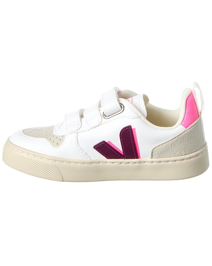 VEJA Small V-10 W (Toddler/Little Big Kid) Sneaker, White_Magenta_Sari, 12.5 Wide US Unisex