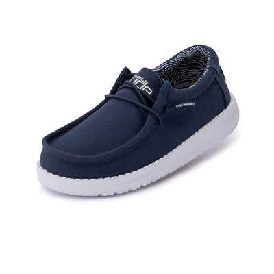 HEYDUDE Boy's Wally Youth Multiple Colors | Boys Shoes | Boy's Lace Up Loafers | Comfortable & Light-Weight Navy