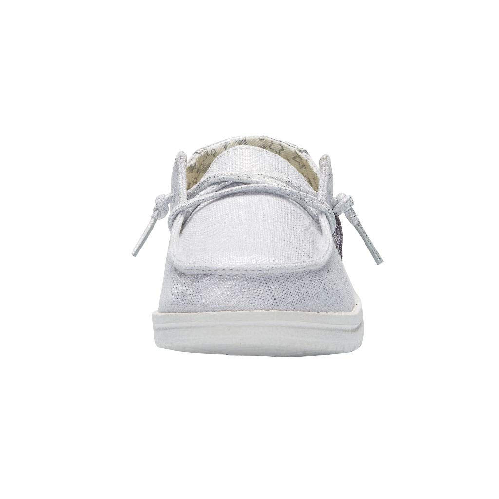 HEYDUDE Girl's Wendy Toddler Star Sliver Size 8 | Girl’s Shoes | Girl’s Lace Up Loafers | Comfortable & Light-Weight