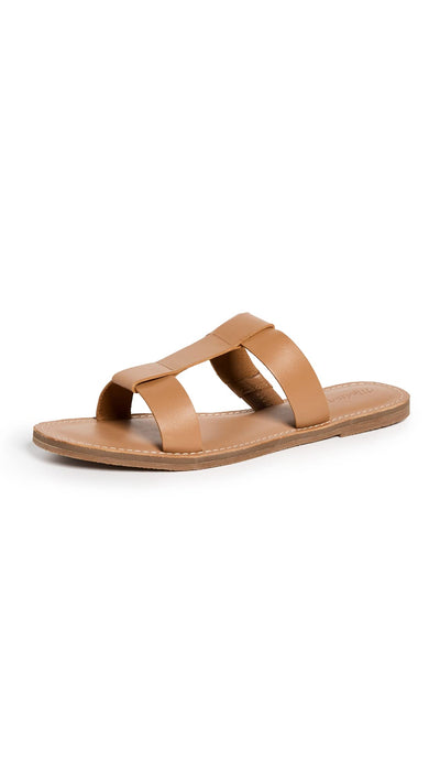 Madewell Women's Boardwalk Rhea T Strap Slides, Desert Camel, Tan, 9 Medium US