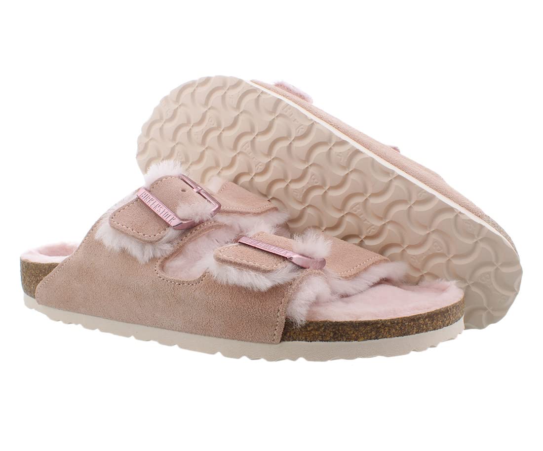 Birkenstock Women's Arizona Shearling Sandals, Light Rose/Light Rose, Pink, 8 Narrow US