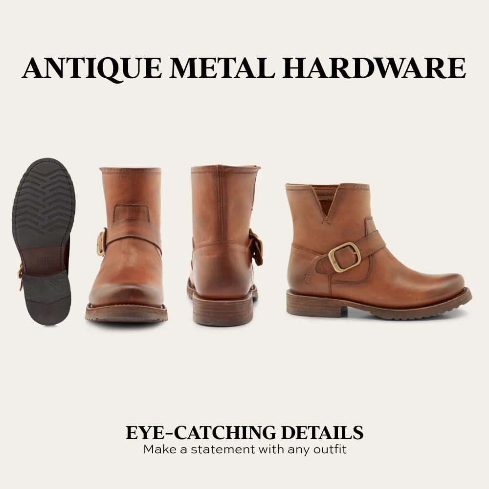 Frye 5 ¾” Veronica Booties for Women - Full-Grain Brush-Off Leather with Antique Metal Hardware and Rubber Outsole, Genuine Stitch Welt Construction, Bronze - 7.5 M